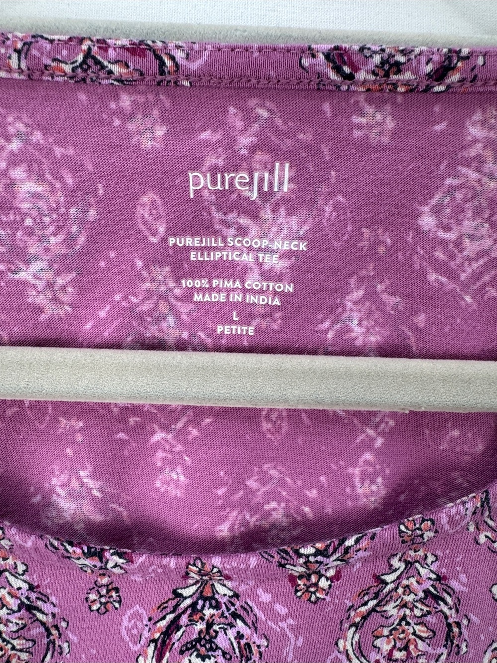 PureJill 100% Pima Cotton Scoop Neck Elliptical Tee Tops Size L Petite Set of 2 - Picture 6 of 8